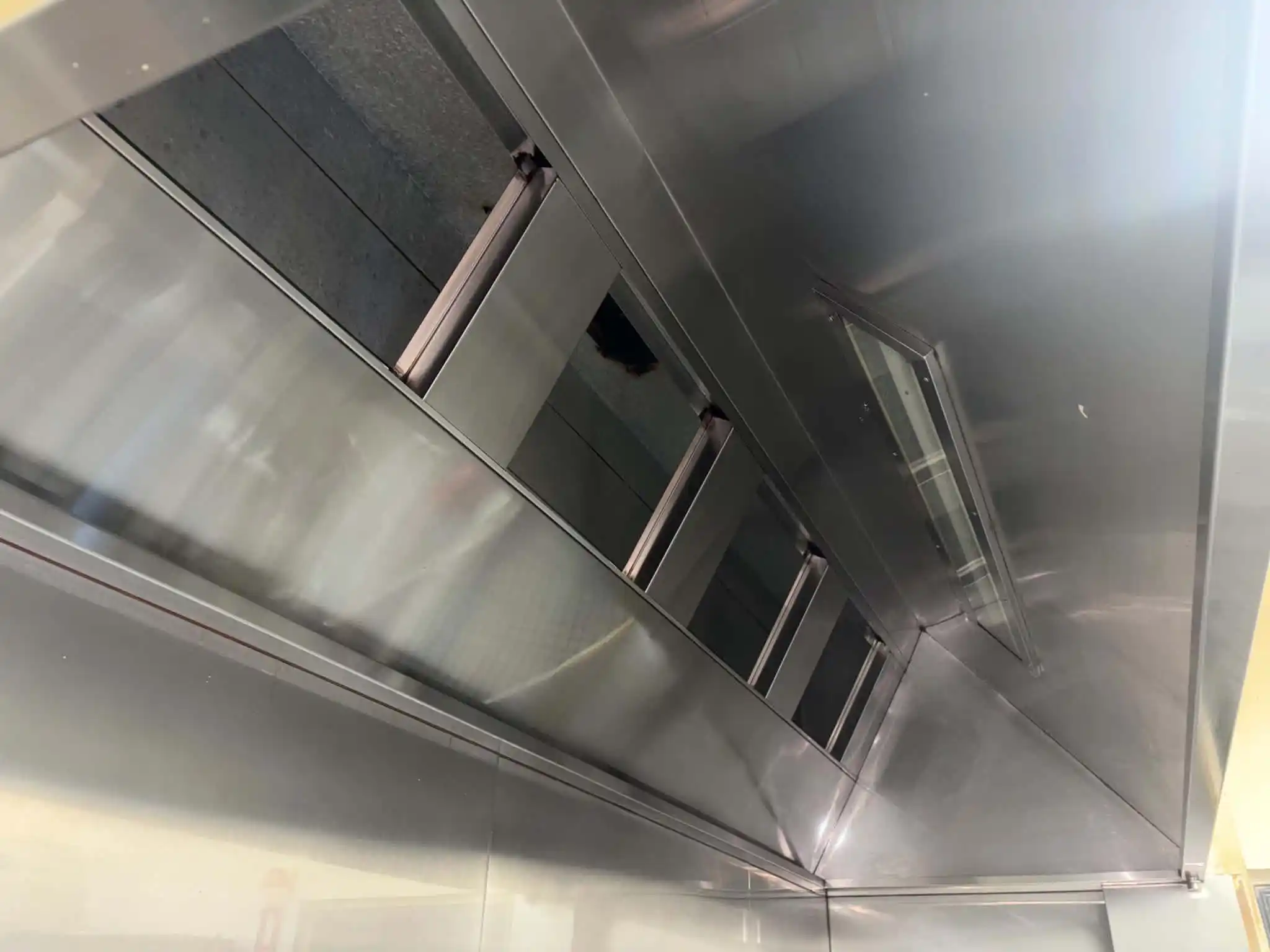 Commercial kitchen canopy after professional cleaning