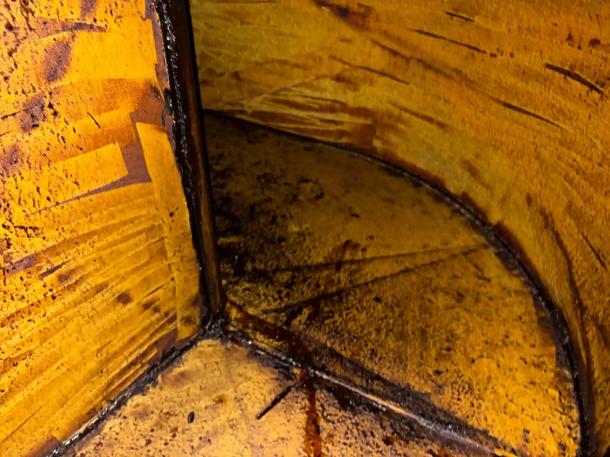 Canopy interior with grease staining before cleaning